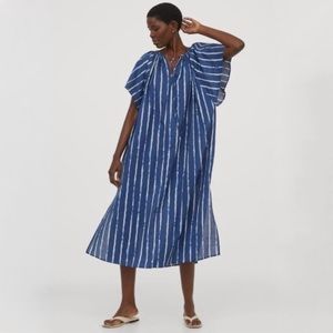H&M Blue Wide-cut Striped Midi Cotton Casual Maxi Dress Size S